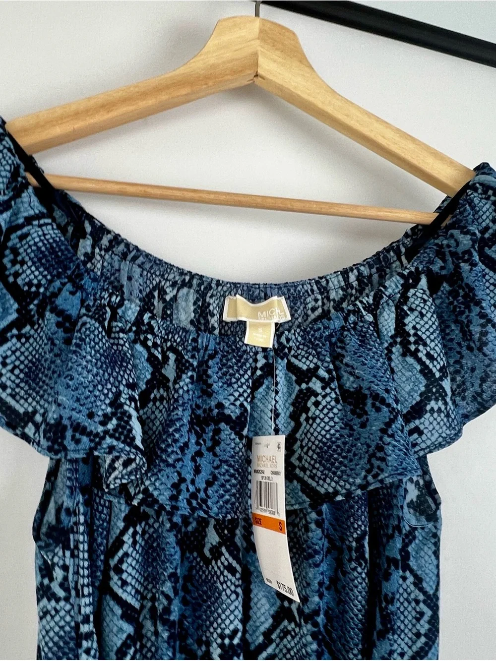Michael Michael Kors Snakeskin Print Off Shoulder Ruffle Dress S NWT